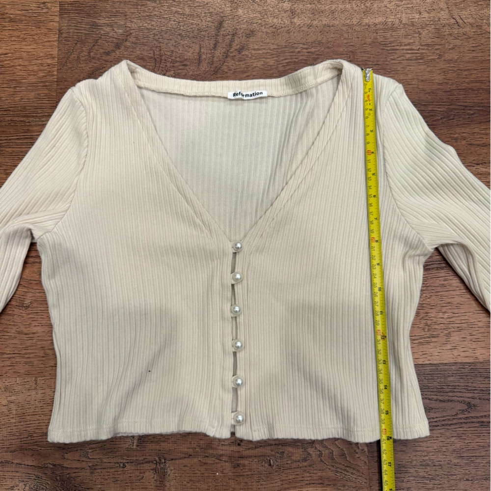 Reformation Gellar Knit Top Cream with Pearl Buttons - Picture 6 of 6